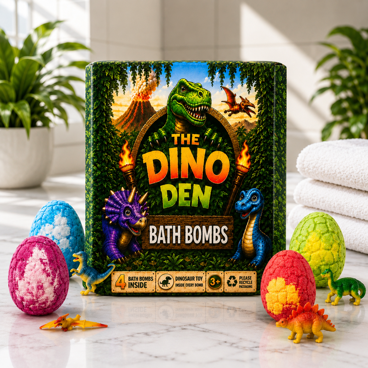 Bath Bomb Set with Dinosaur Toy