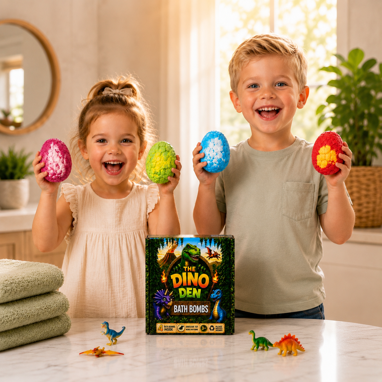 Bath Bomb Set with Dinosaur Toy